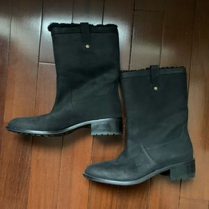 Cole Haan black waterproof calf high shearling lined flat boots size 7 worn once